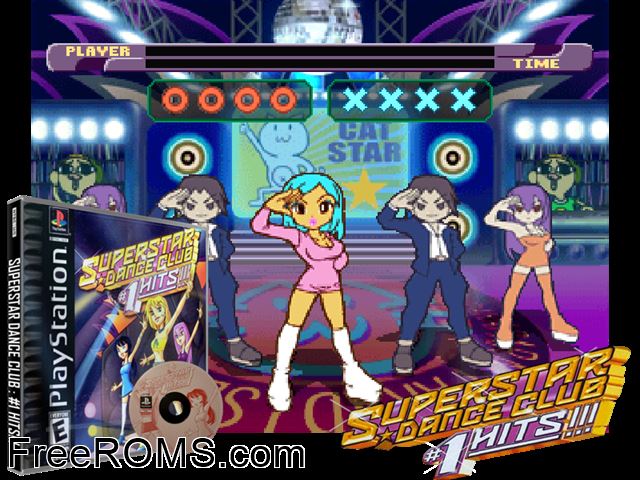 Superstar Dance Club [NTSC - US] PSX game showing 3D box cover and gameplay screenshot